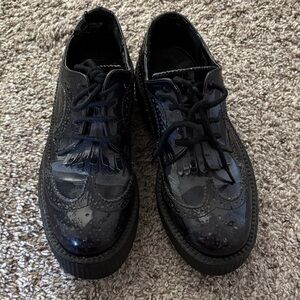 TUK Black Platform Brogue Shoes